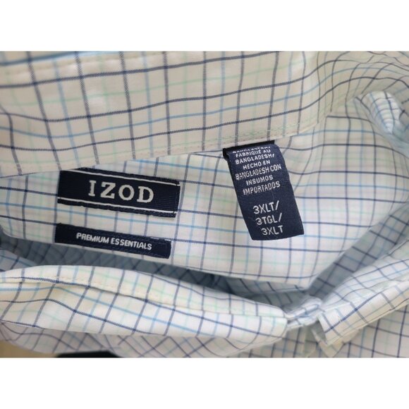 Izod Mens Shirt 3XLT Long Sleeve Pocket Premium Essentials Blue Plaid PLA122E - Picture 7 of 9
